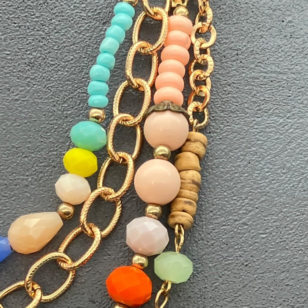 Plunder Layered Beaded Necklace 20 In As Is Multicolor Beads Gold Chains Retro - Picture 8 of 9